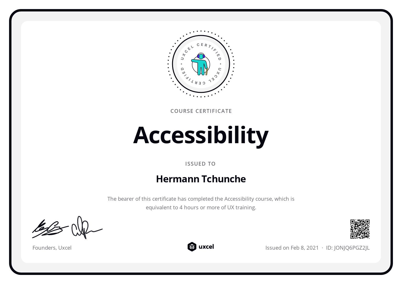 Hermann Tchunche's certificate